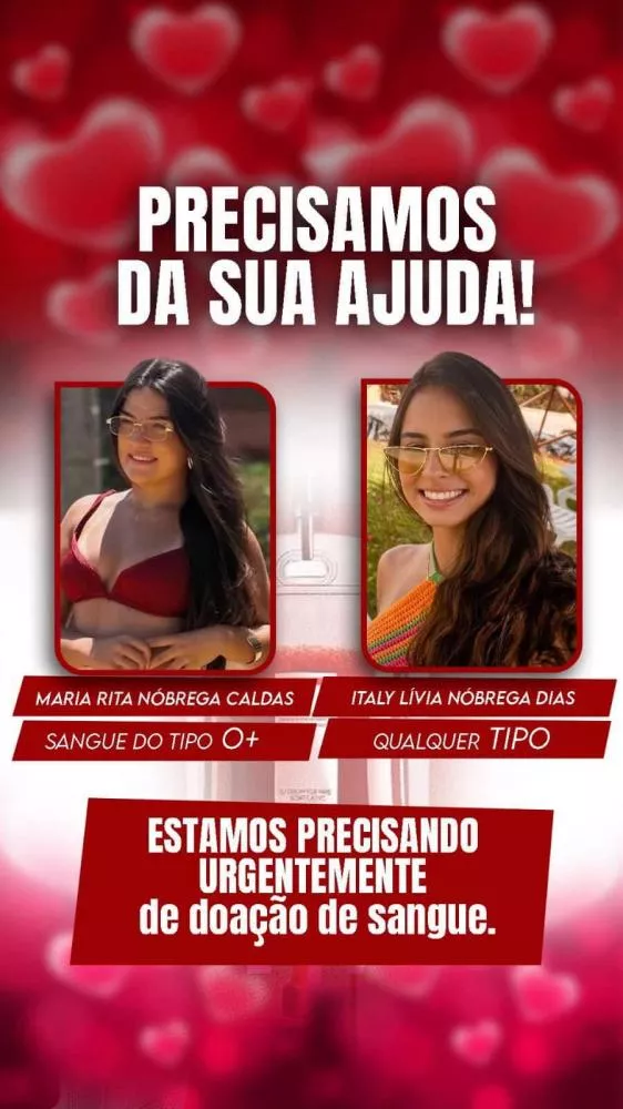 Duas jovens sobreviventes de grave acidente em Patos precisam de doação urgente de sangue; saiba como doar