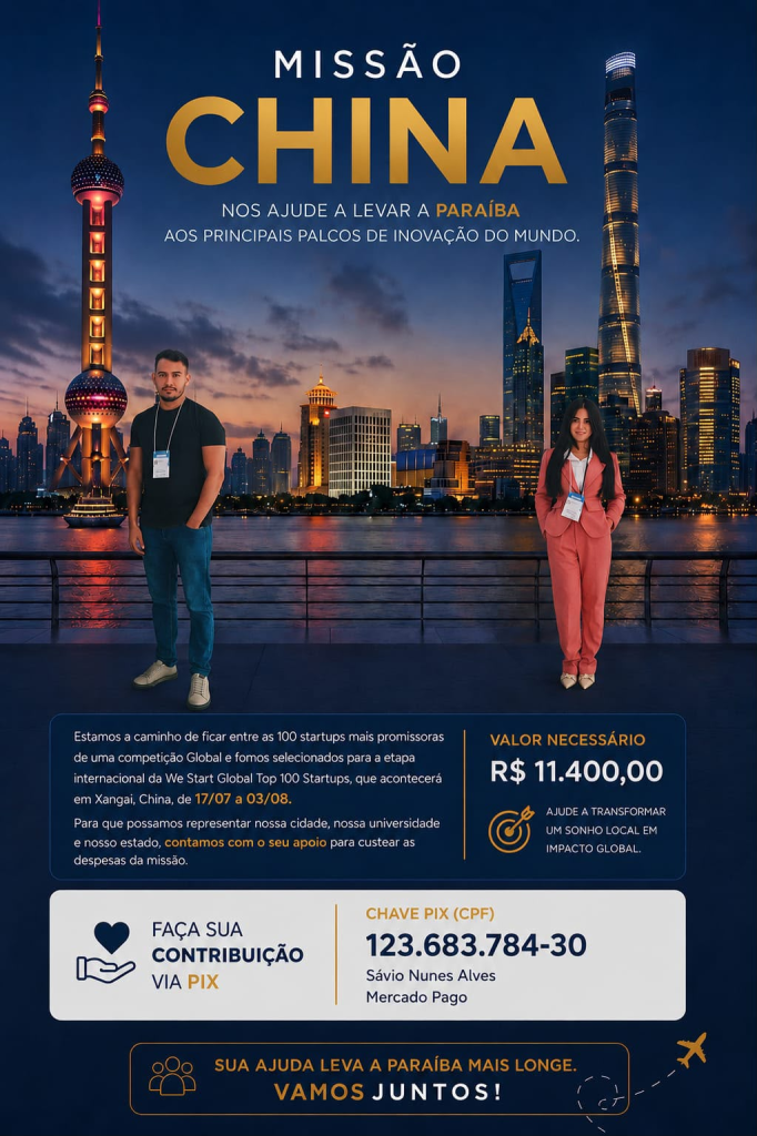 Sávio Nunes e Amanda buscam apoio para representar a Paraíba em competição internacional na China