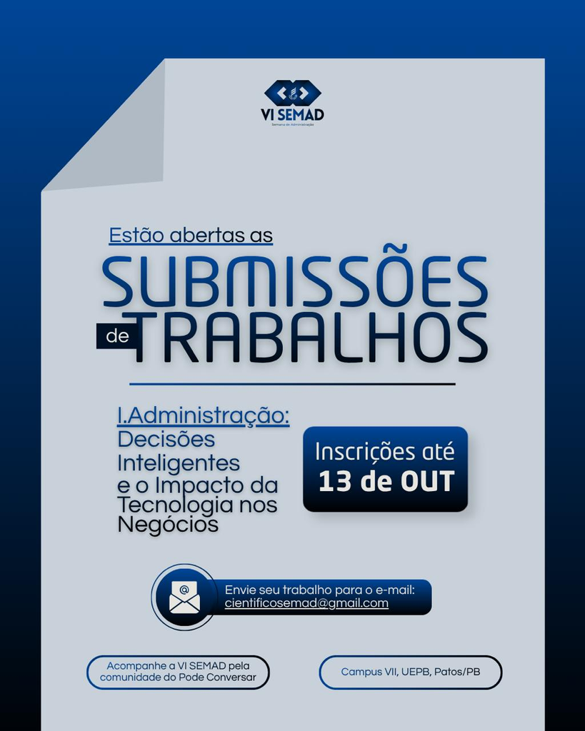 VI SEMAD da UEPB abre submissões de trabalhos, minicursos e oficinas em Patos